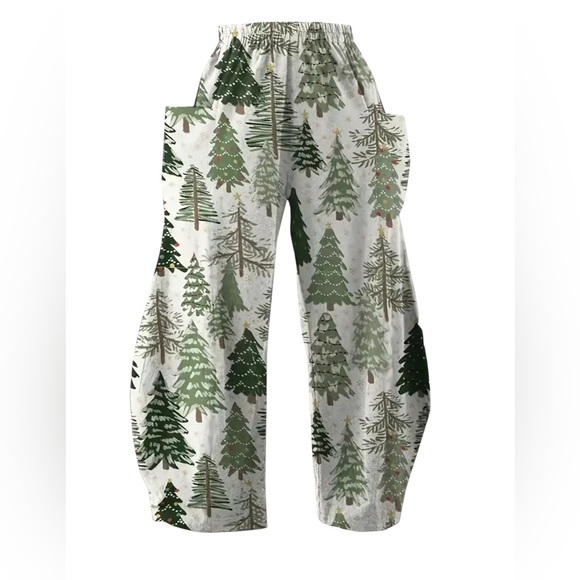Pants - Women's Christmas Forest Print Wide-Leg Pants